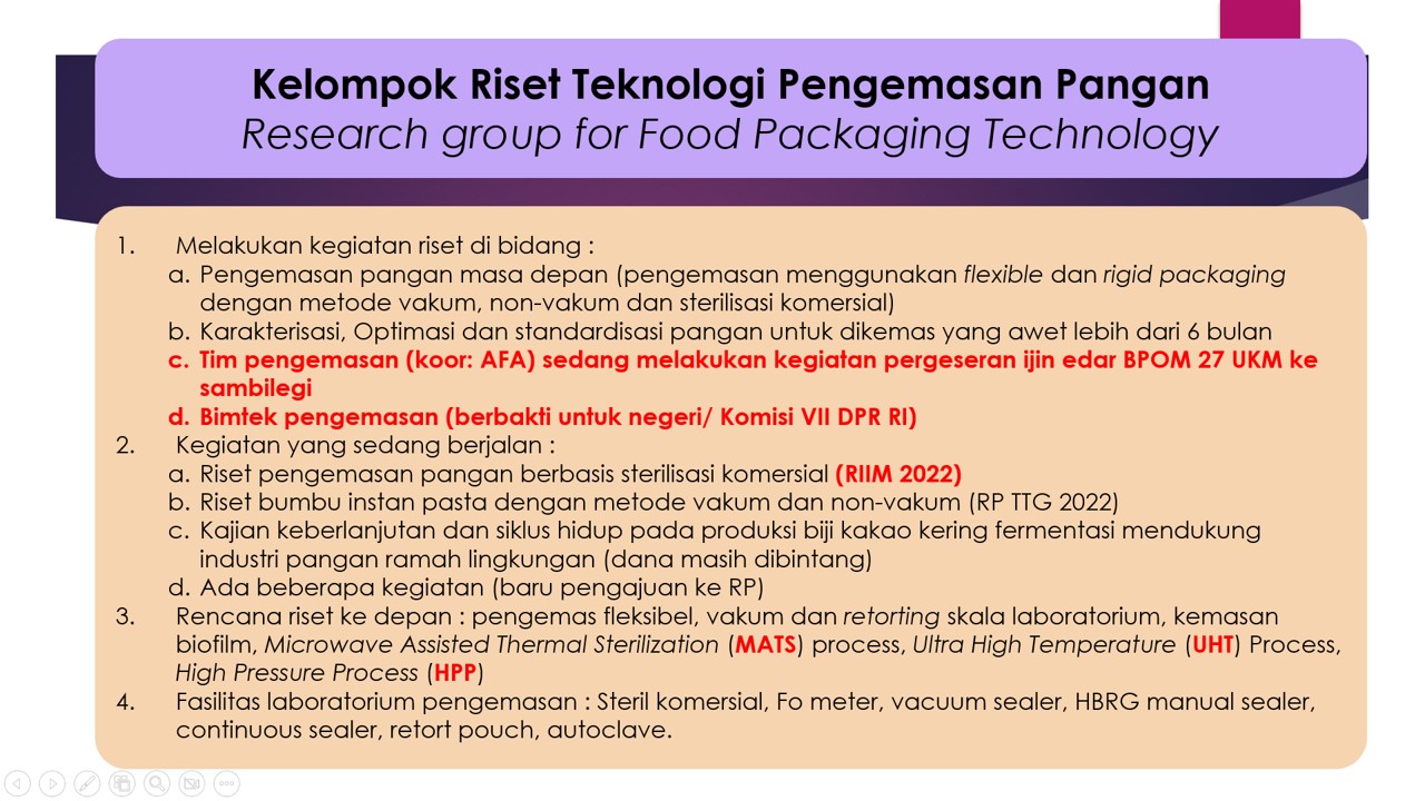Riset - Teknologi Pengemasan Pangan-  Gunung Kidul - Playen
